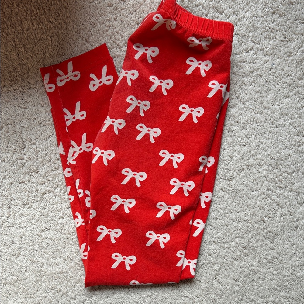 Hanna Andersson Girls 140 size 10 Red Bow Leggings